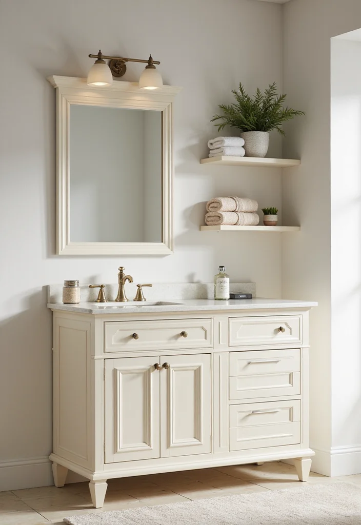 14 Cream Bathroom Vanity Ideas With Soft Elegance - 4. Cream Vanities with Open Shelving