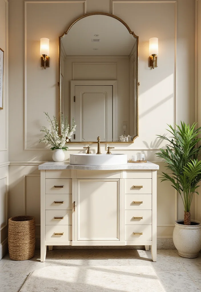 14 Cream Bathroom Vanity Ideas With Soft Elegance - 8. Art Deco Inspirations with Cream Accents