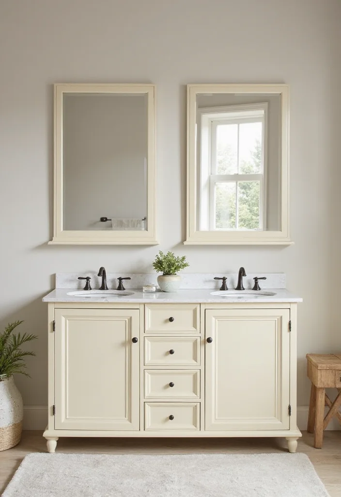 14 Cream Bathroom Vanity Ideas With Soft Elegance - 9. Stylish Double Vanities for Shared Spaces