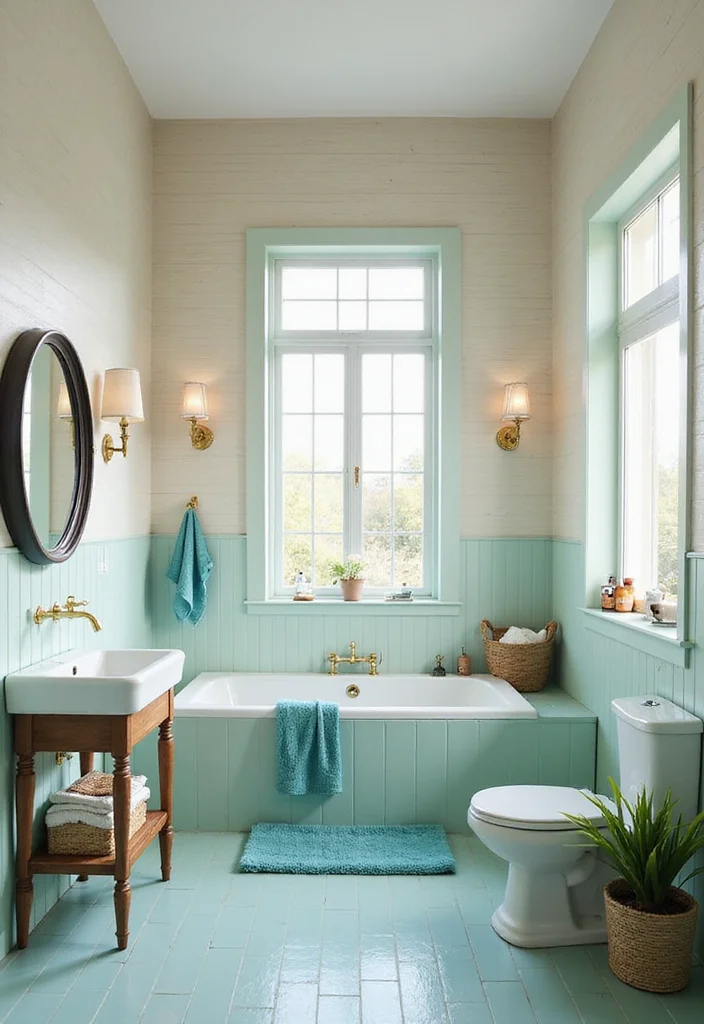 14 Cream Tile Bathroom Ideas With Soft Warmth - 14. Mixing Cream Tiles with Other Colors