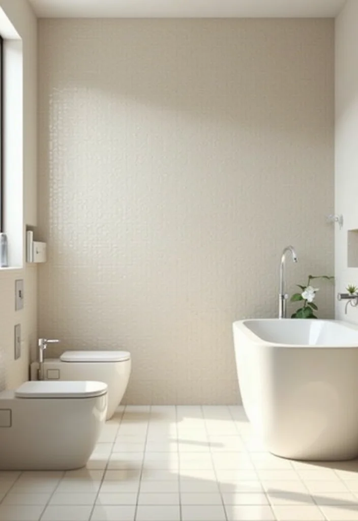 14 Cream Tile Bathroom Ideas With Soft Warmth - 3. Cream Hexagon Tiles for Modern Flair