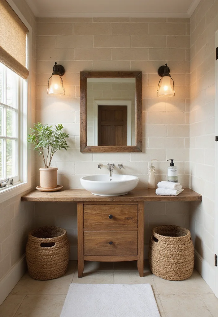 14 Cream Tile Bathroom Ideas With Soft Warmth - 4. Cream Tiles with Wood Accents