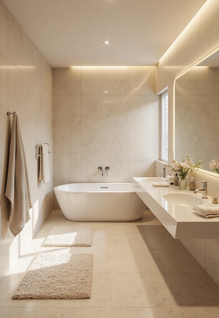 14 Cream Tile Bathroom Ideas With Soft Warmth - 9. Shiny Cream Tiles for a Glam look