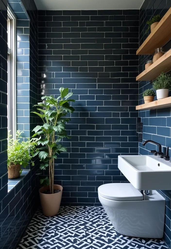 14 Dark Blue Tile Bathroom Ideas With Bold Mood - 1. Navy Blue Subway Tiles for a Chic Finish
