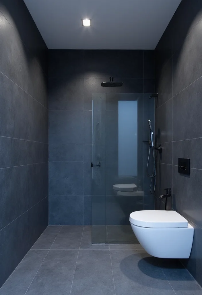 14 Dark Blue Tile Bathroom Ideas With Bold Mood - 14. Minimalist Dark Blue Tile Compositions