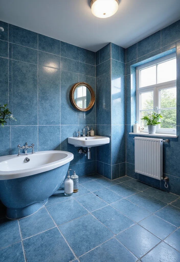 14 Dark Blue Tile Bathroom Ideas With Bold Mood - 6. Deep Blue and White Contrast