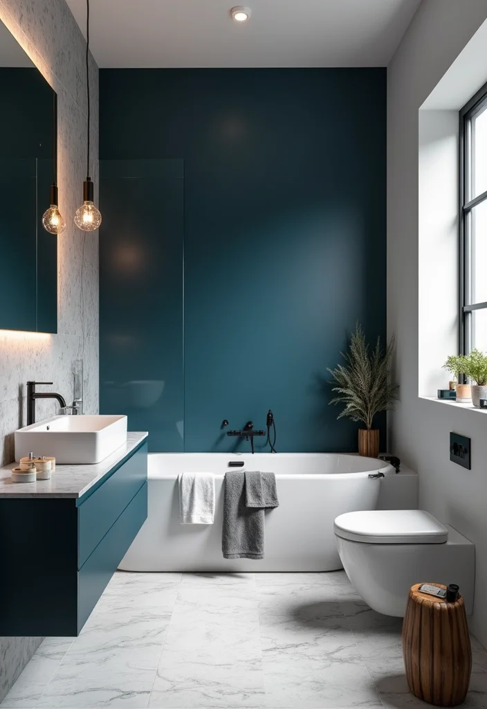 14 Dark Blue Tile Bathroom Ideas With Bold Mood - 7. Dark Blue Accent Walls