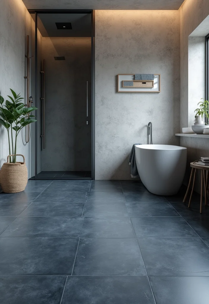 14 Dark Blue Tile Bathroom Ideas With Bold Mood - 8. Modern Dark Blue Tile Floors