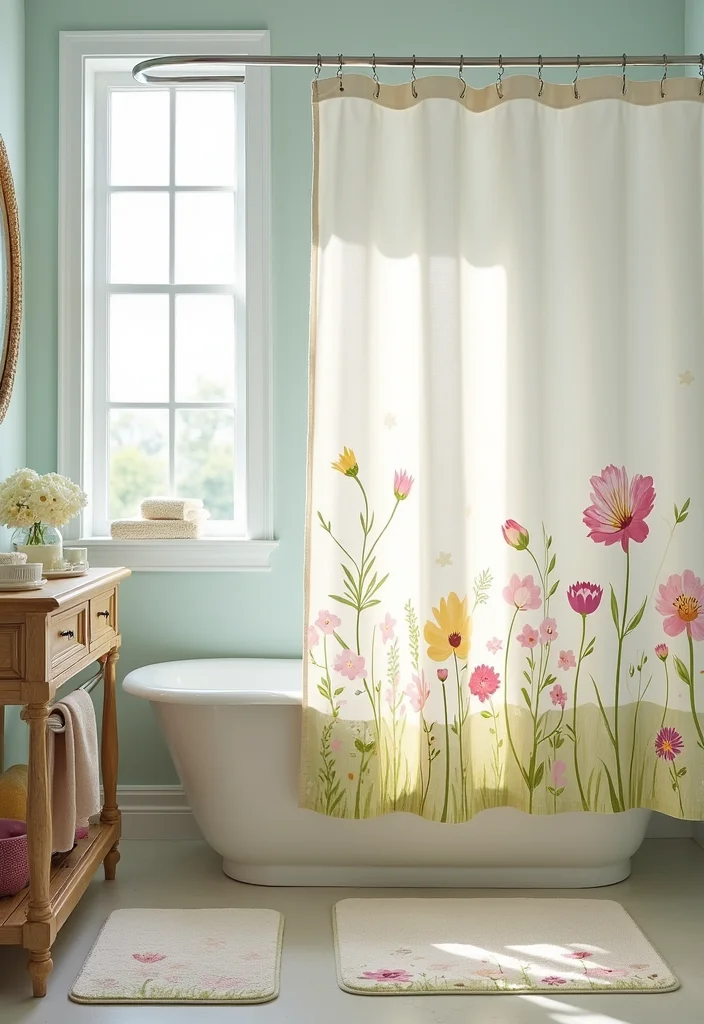 14 Easter Bathroom Decor Ideas With Spring Vibes - 1. Pastel Shower Curtain
