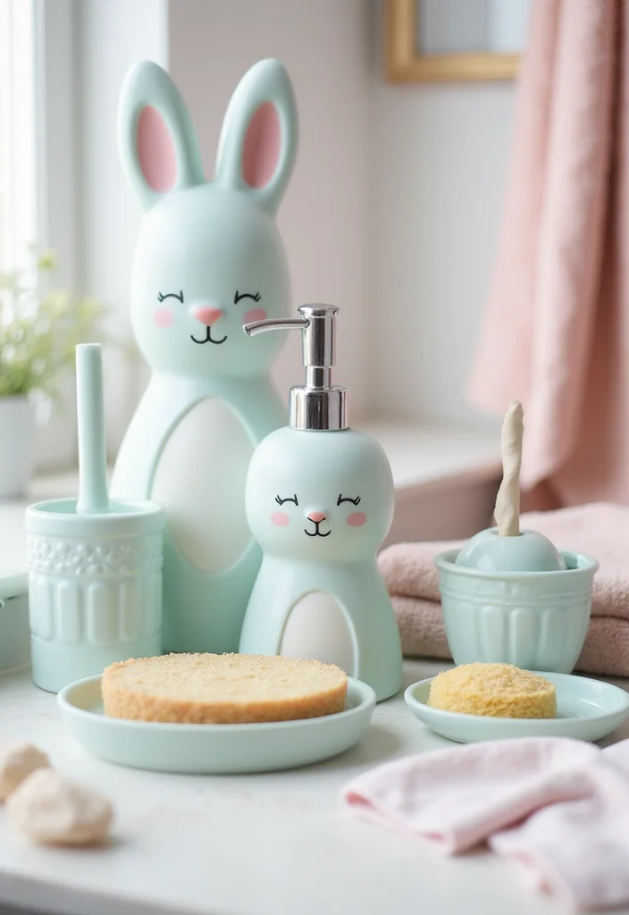 14 Easter Bathroom Decor Ideas With Spring Vibes - 2. Bunny Bathroom Accessories