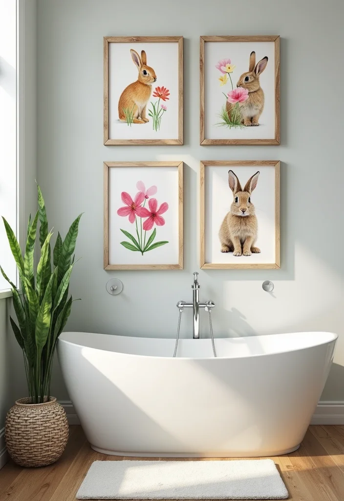 14 Easter Bathroom Decor Ideas With Spring Vibes - 6. Spring-Inspired Wall Art