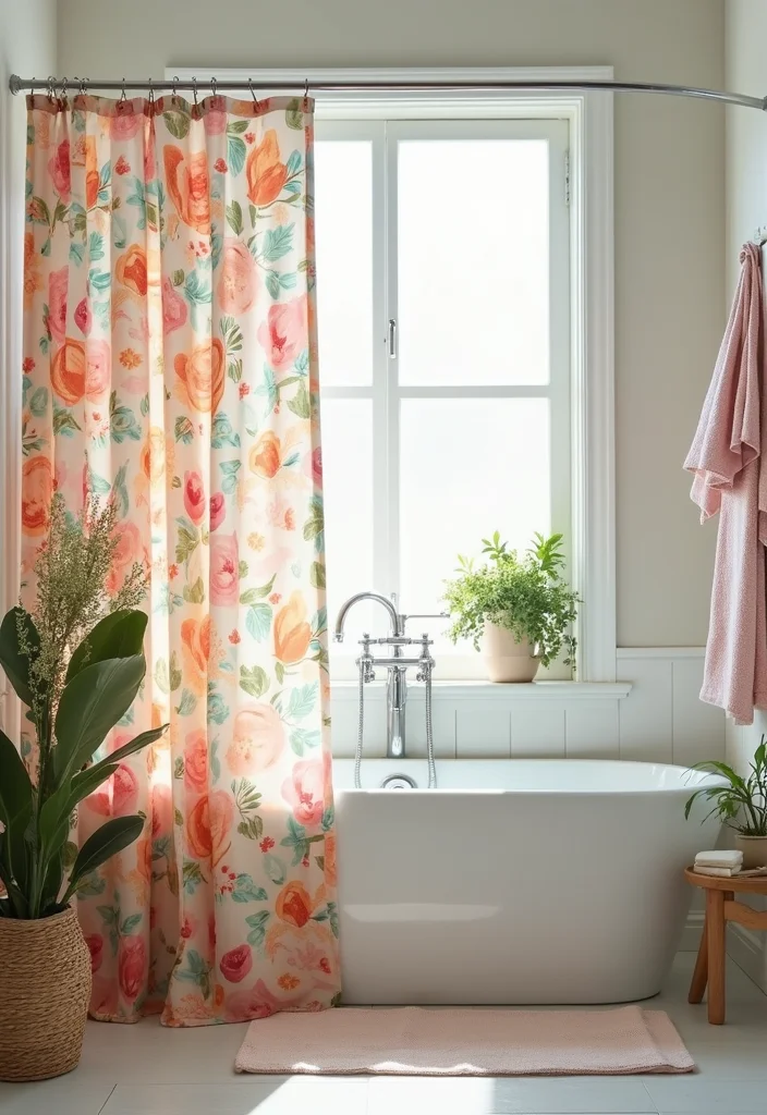 14 Girly Apartment Bathroom Decor Ideas That Feel Cute - 1. Floral Shower Curtain