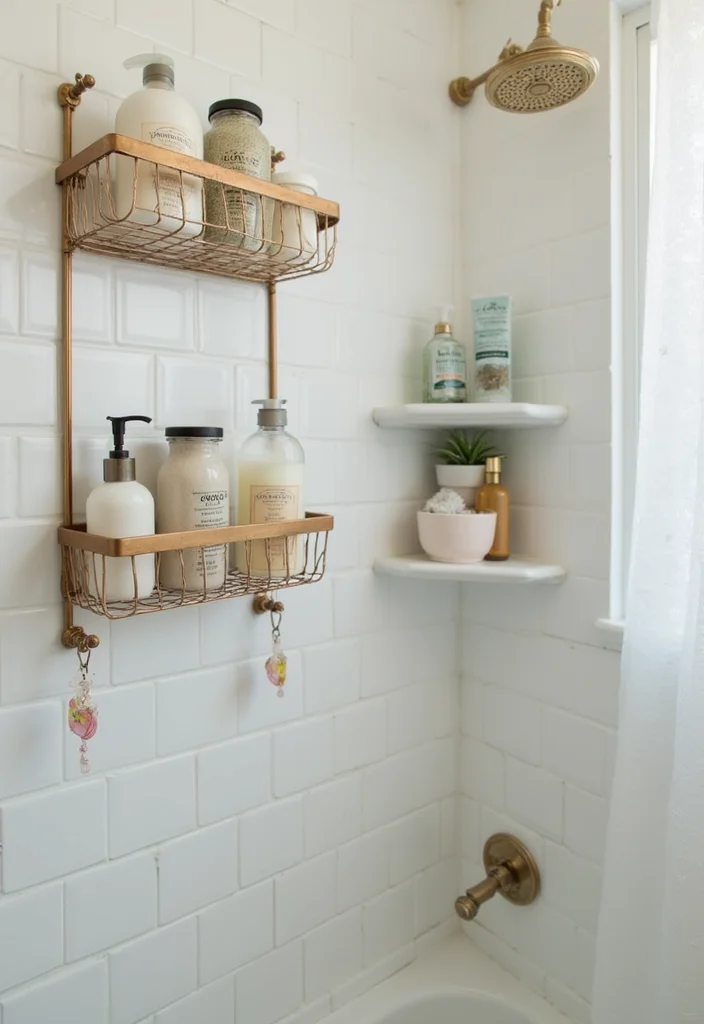 14 Girly Apartment Bathroom Decor Ideas That Feel Cute - 12. Chic Shower Organizers