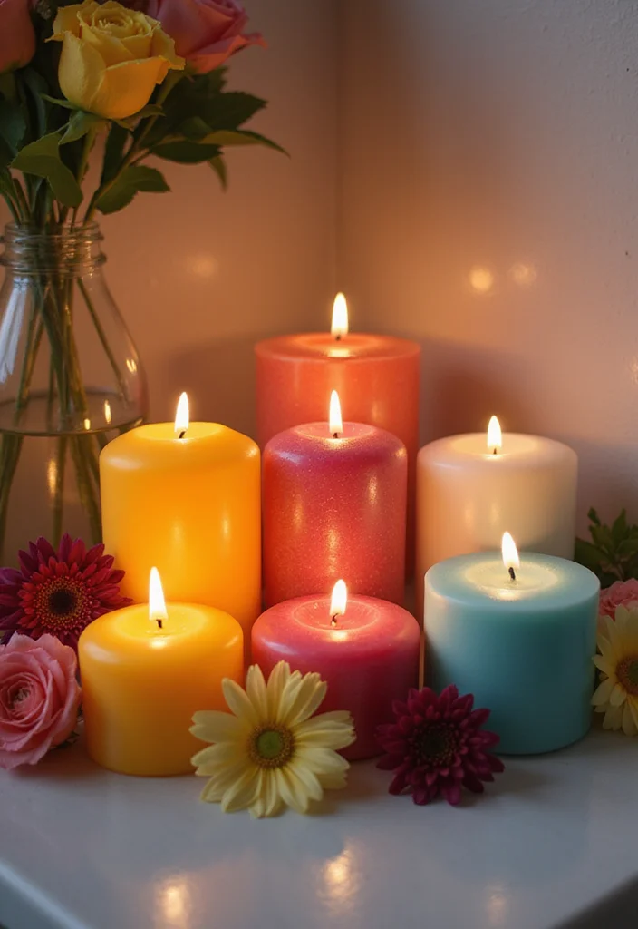 14 Girly Apartment Bathroom Decor Ideas That Feel Cute - 13. Colorful Candles