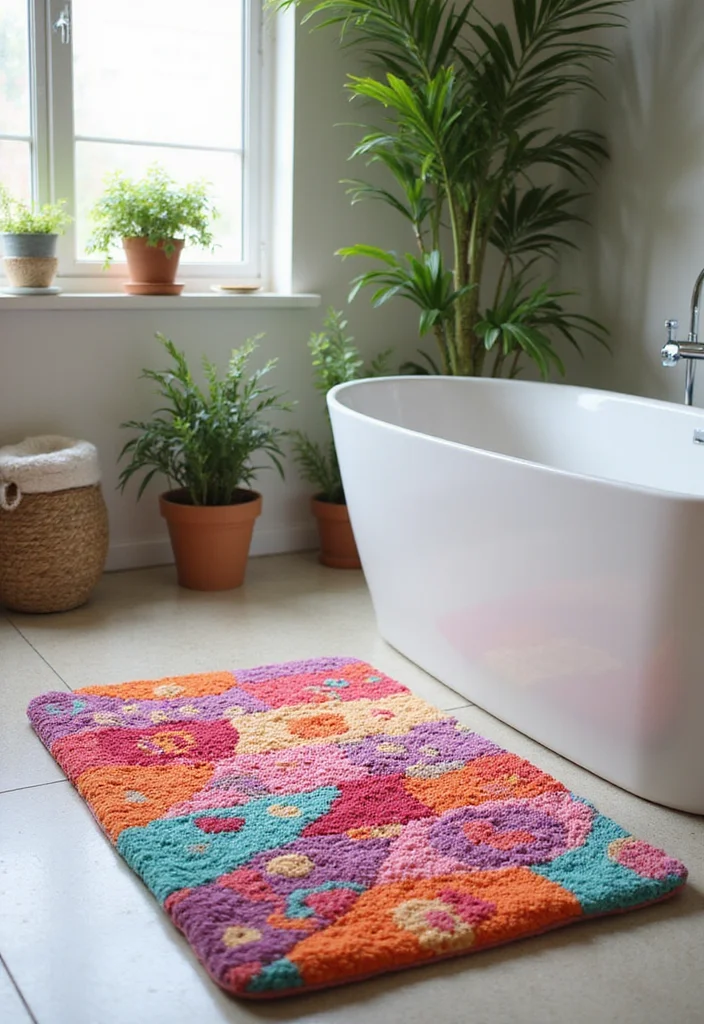 14 Girly Apartment Bathroom Decor Ideas That Feel Cute - 5. Colorful Bath Mats