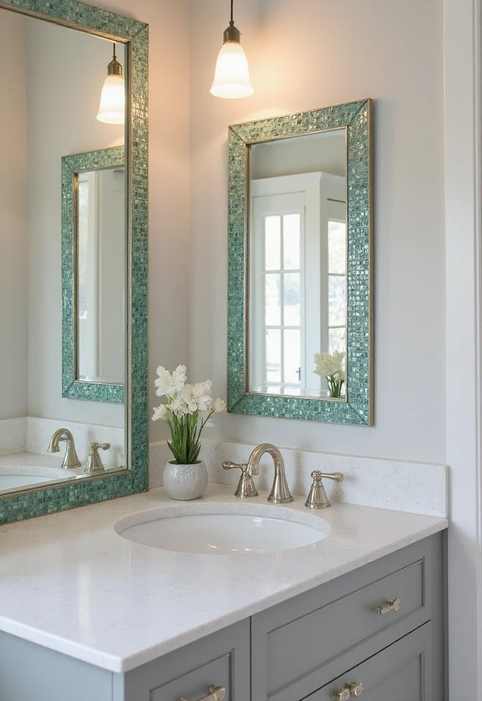 14 Glass Tile Bathroom Ideas That Add Shine - 13. Stylish Trim and Accents