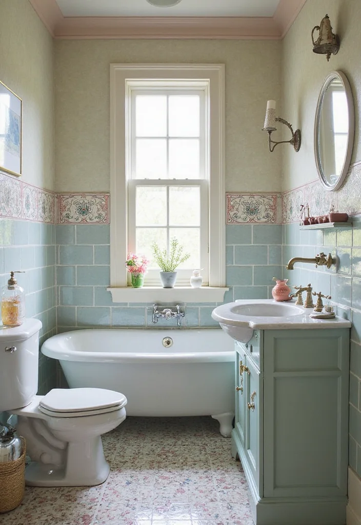 14 Glass Tile Bathroom Ideas That Add Shine - 14. Vintage Vibes with Glass Tiles