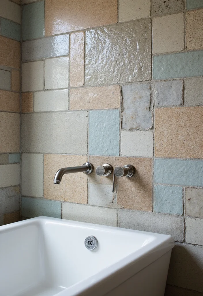 14 Glass Tile Bathroom Ideas That Add Shine - 3. Textured Glass Tiles