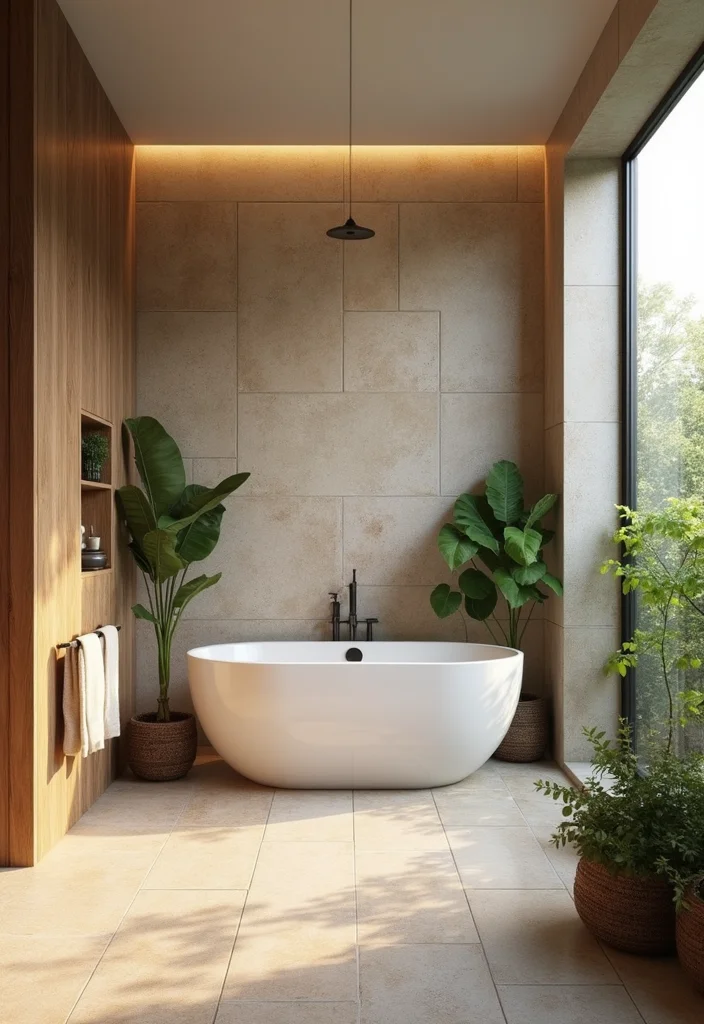 14 Glass Tile Bathroom Ideas That Add Shine - 9. Harmonizing with Nature