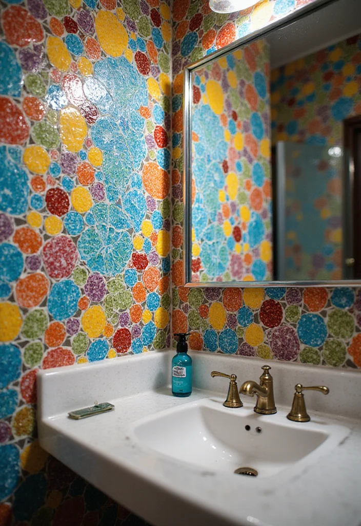 14 Glass Tile Bathroom Ideas With Glossy Style - 1. Mosaic Masterpiece