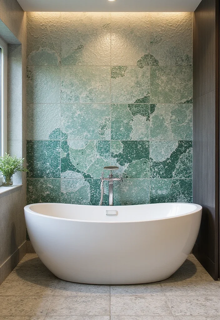 14 Glass Tile Bathroom Ideas With Glossy Style - 13. Artistic Accents