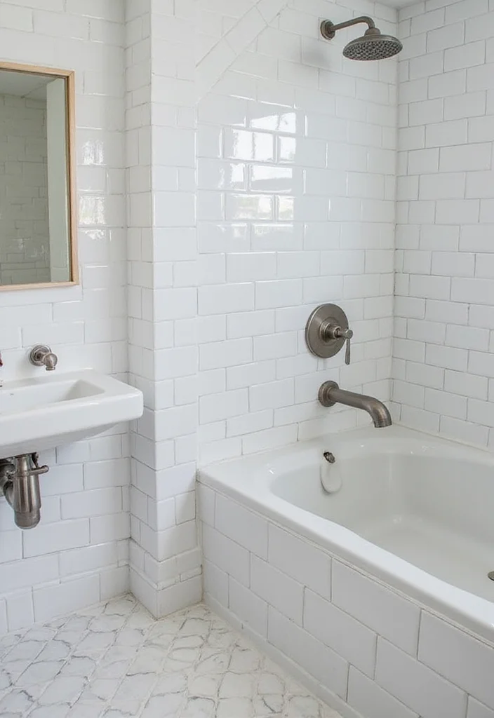 14 Glass Tile Bathroom Ideas With Glossy Style - 3. Subway Chic