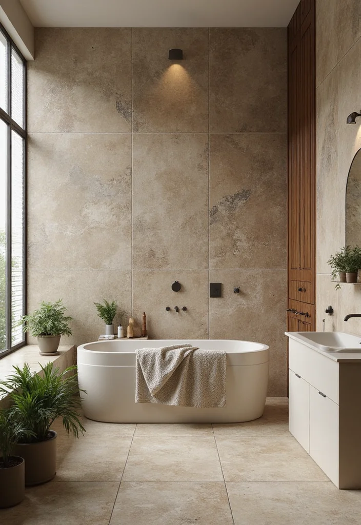 14 Glass Tile Bathroom Ideas With Glossy Style - 6. Natural Inspiration