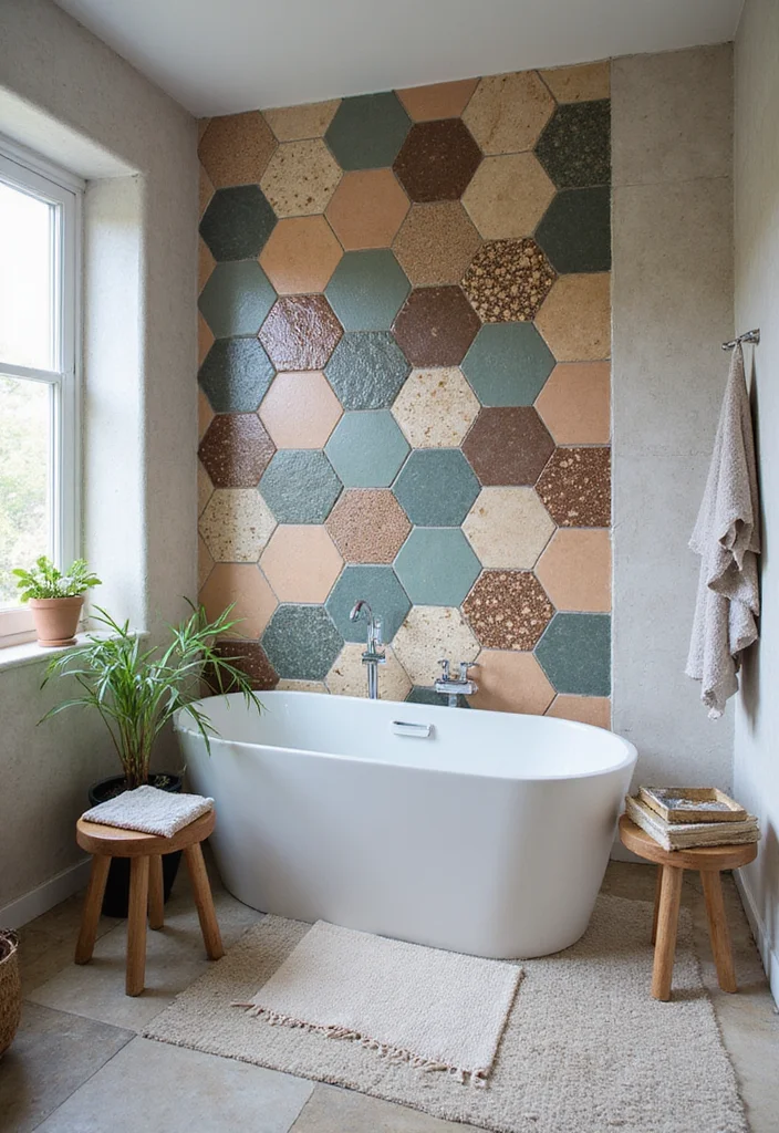 14 Large Hexagon Tile Bathroom Ideas With Modern Shape - 14. Combination Styles
