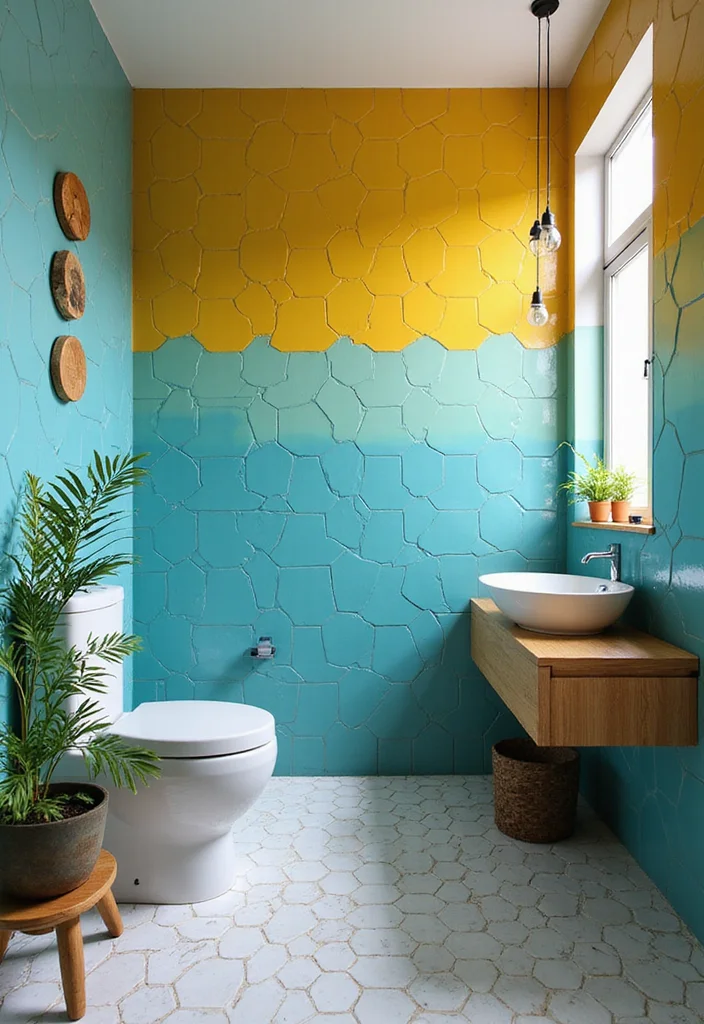14 Large Hexagon Tile Bathroom Ideas With Modern Shape - 2. Bold and Bright