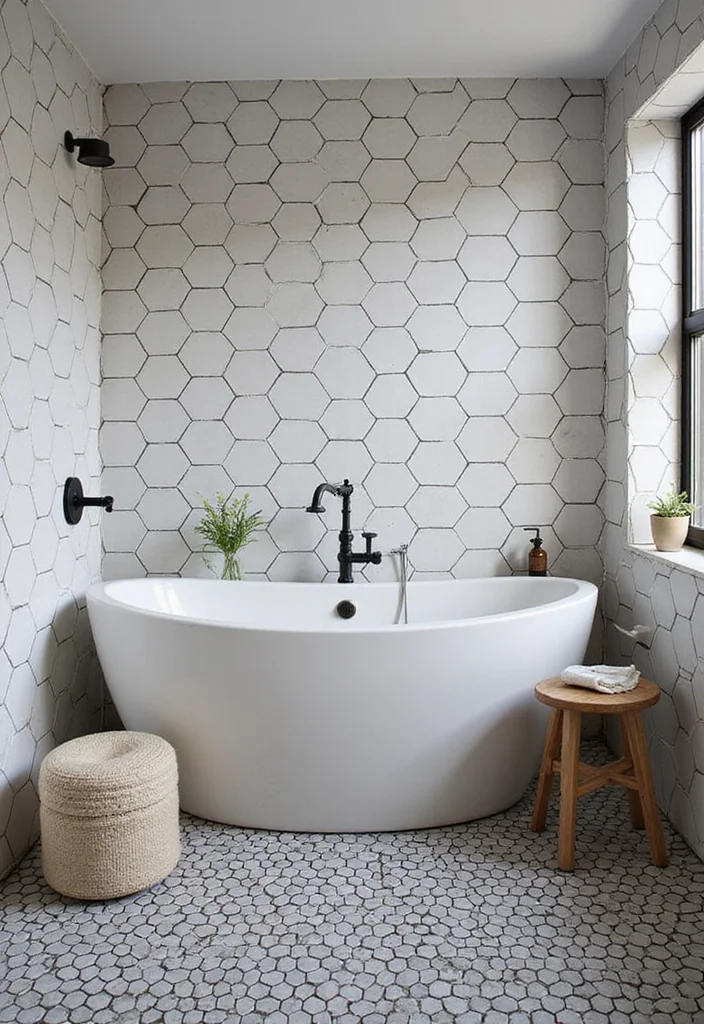 14 Large Hexagon Tile Bathroom Ideas With Modern Shape - 9. Geometric Patterns