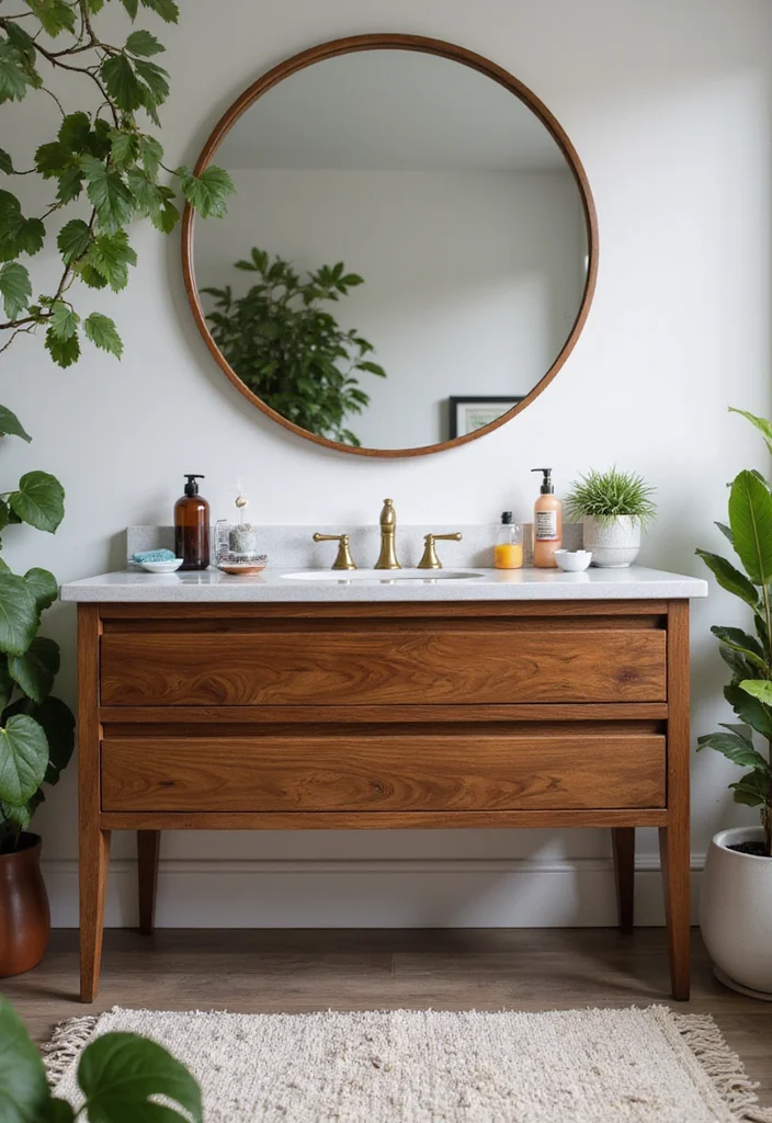 14 MCM Bathroom Vanity Ideas With Retro Style - 1. Classic Walnut Vanity with Simple Lines