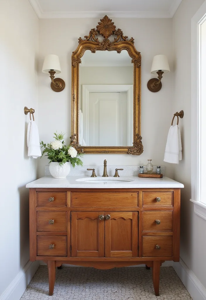 14 MCM Bathroom Vanity Ideas With Retro Style - 12. Vintage Mirrors to Enhance Style