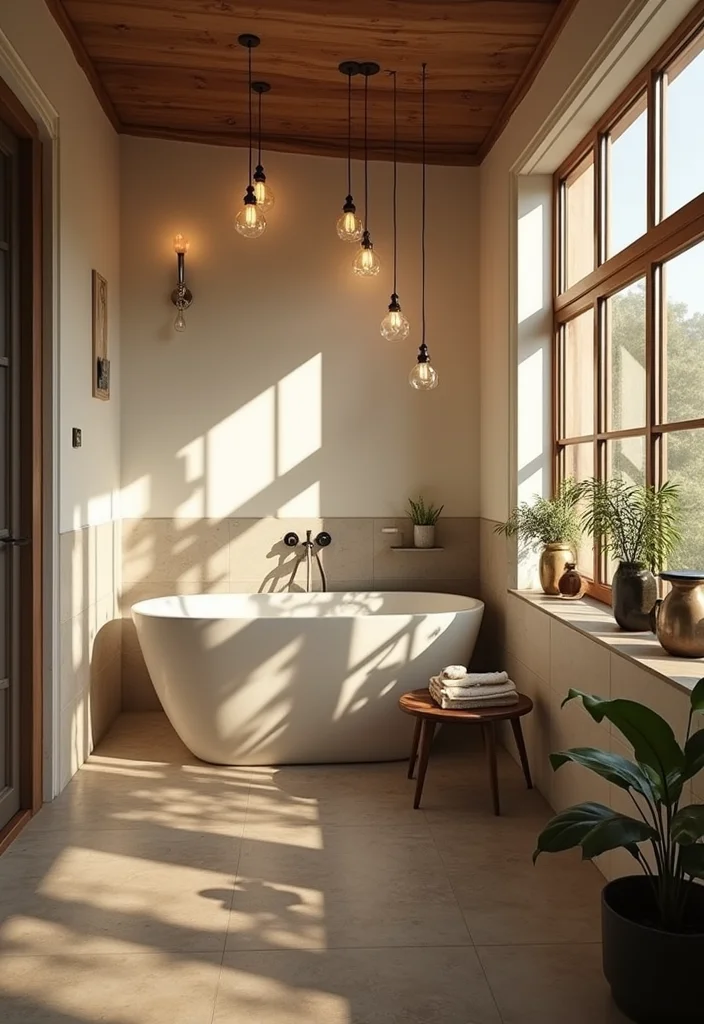 14 MCM Bathroom Vanity Ideas With Retro Style - 13. Layered Lighting for Ambiance