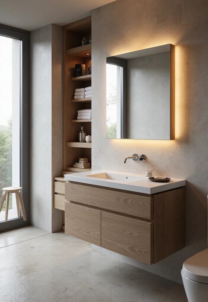 14 MCM Bathroom Vanity Ideas With Retro Style - 3. Floating Vanities for a Modern Touch