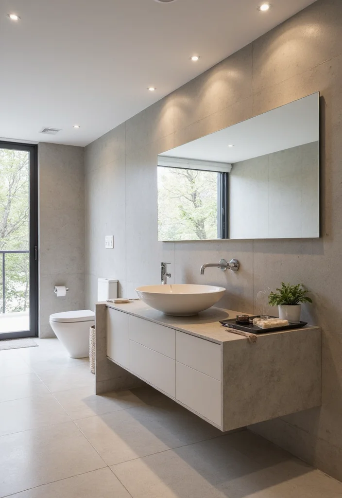 14 MCM Bathroom Vanity Ideas With Retro Style - 5. Integrated Sinks for Seamless Style