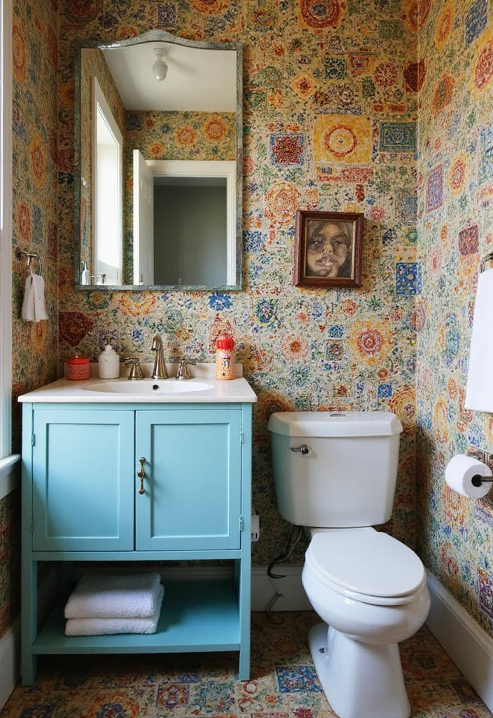 14 MCM Bathroom Vanity Ideas With Retro Style - 7. Retro Patterns with Mosaic Tiles