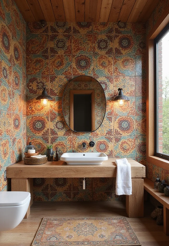 14 Mexican Tile Bathroom Ideas With Colour And Culture - 1. Bold Aztec Patterns