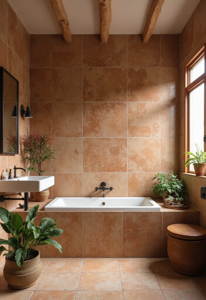 14 Mexican Tile Bathroom Ideas With Colour And Culture - 12. Earthy Tones for Calm Spaces