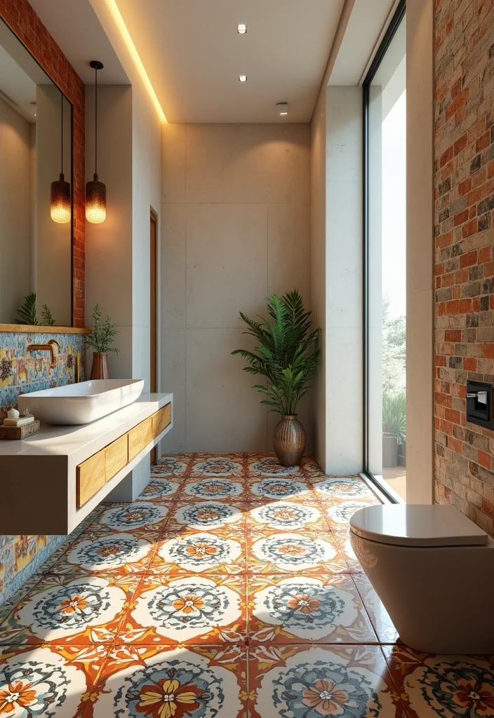 14 Mexican Tile Bathroom Ideas With Colour And Culture - 8. Artistic Floor Designs