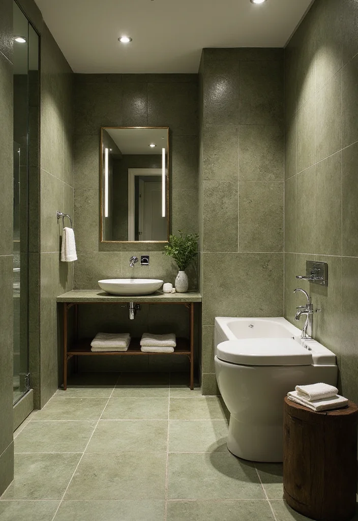 14 Olive Green Bathroom Decor Ideas With Peaceful Style - 14. Olive Green Tiled Floors
