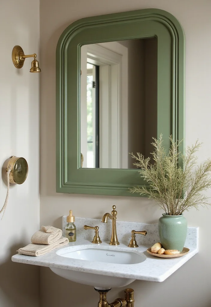 14 Olive Green Bathroom Decor Ideas With Peaceful Style - 5. Olive Green Framed Mirrors