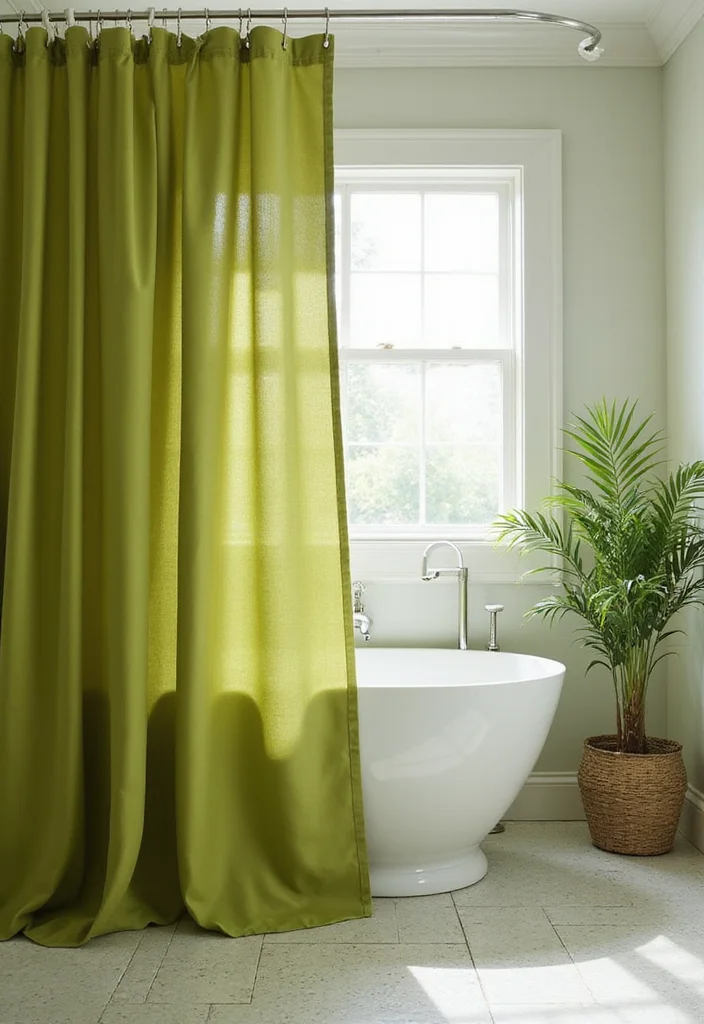 14 Olive Green Bathroom Decor Ideas With Peaceful Style - 6. Olive Green Shower Curtains