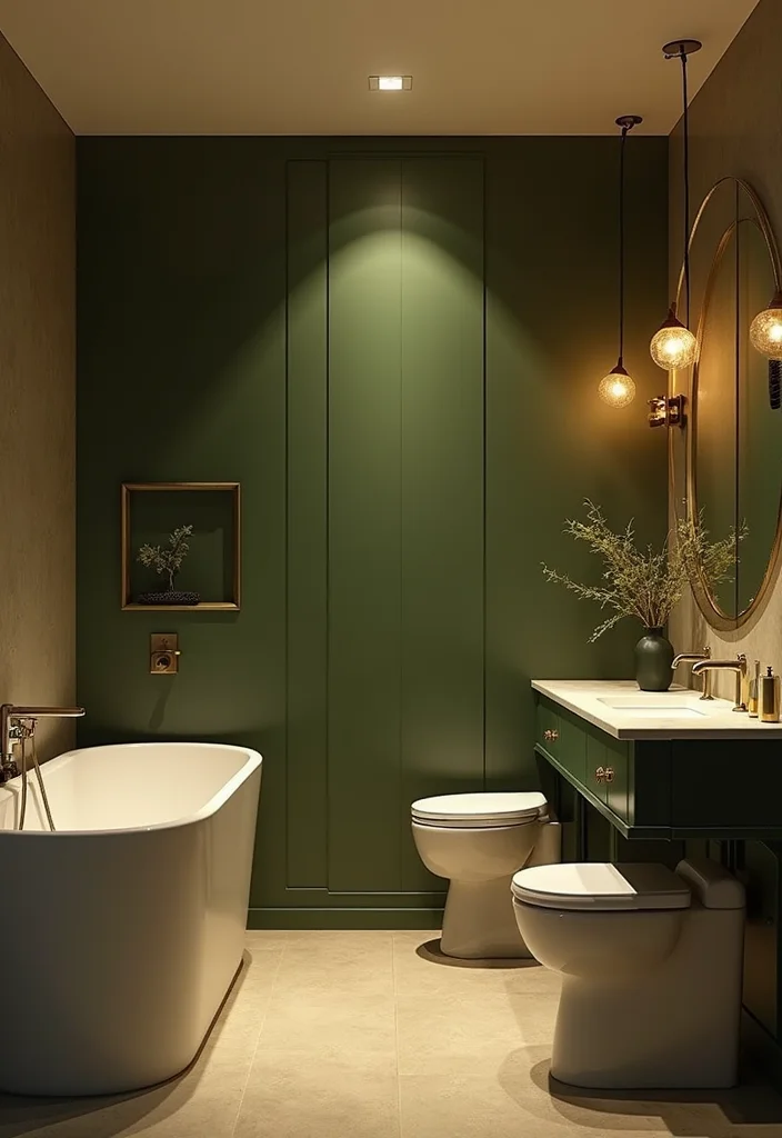 14 Olive Green Bathroom Decor Ideas With Peaceful Style - 9. Olive Green Lighting Fixtures