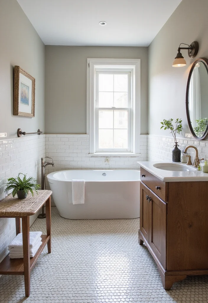 14 Penny Tile Bathroom Floor Ideas With Texture - 11. Vintage Subway Tile Style