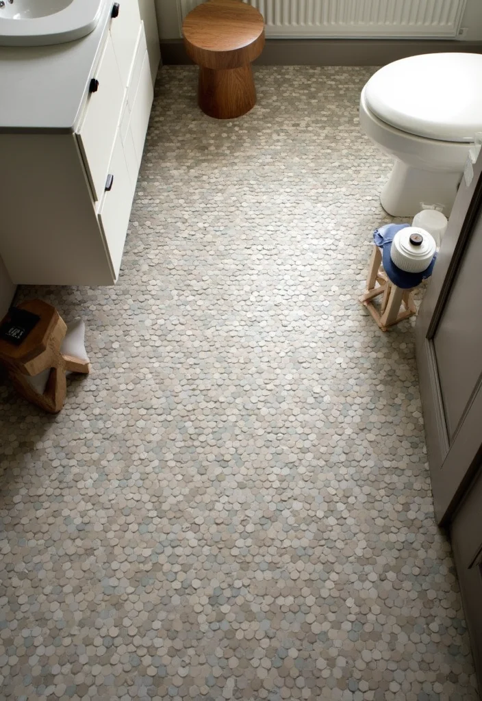 14 Penny Tile Bathroom Floor Ideas With Texture - 4. Geometric Patterns