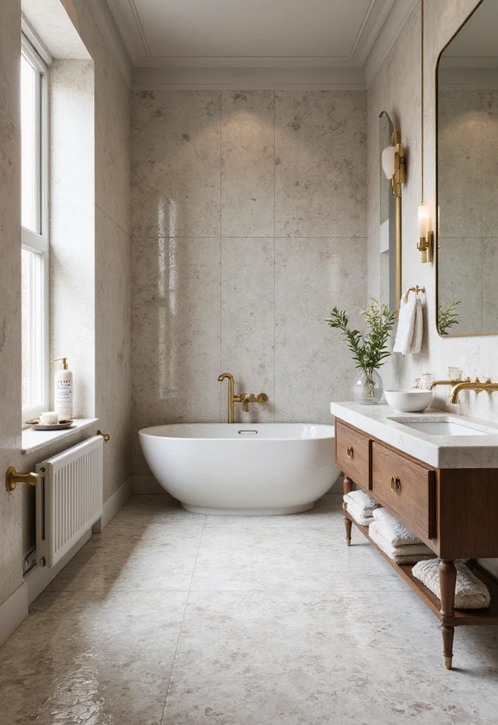 14 Penny Tile Bathroom Floor Ideas With Texture - 7. Luxurious Marble Effect