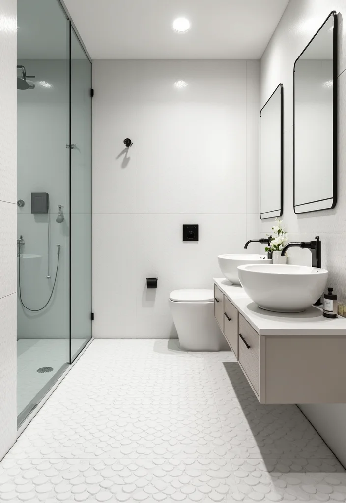 14 Penny Tile Bathroom Floor Ideas With Texture - 8. Textured White for a Clean Look