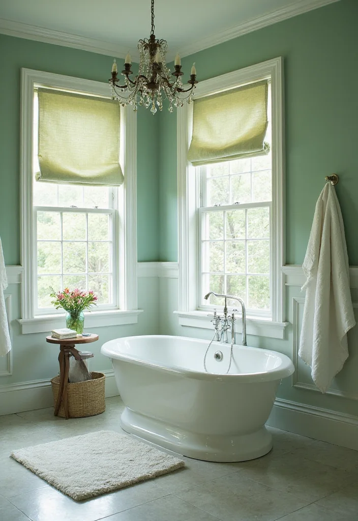 14 Sage Green Bathroom Decor Ideas With Calm Energy - 11. Sage Green Window Treatments