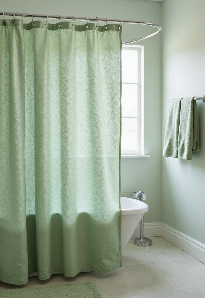 14 Sage Green Bathroom Decor Ideas With Calm Energy - 2. Sage Green Shower Curtain