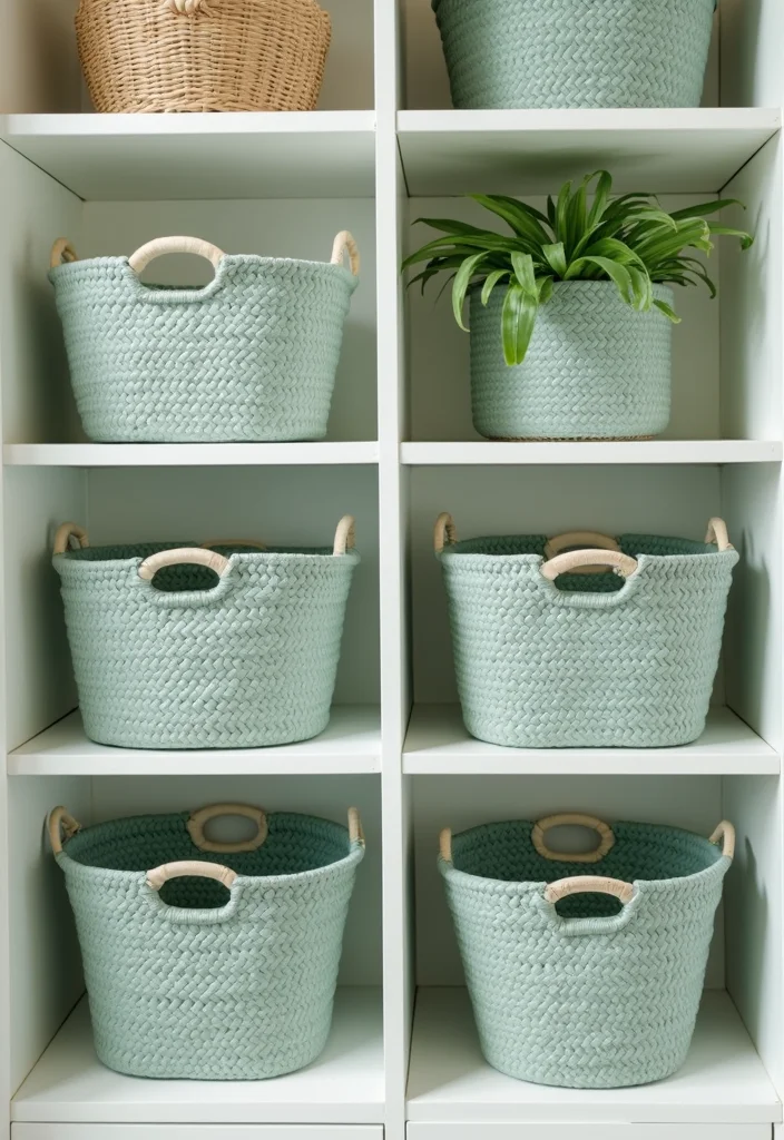 14 Sage Green Bathroom Decor Ideas With Calm Energy - 4. Sage Green Baskets for Storage